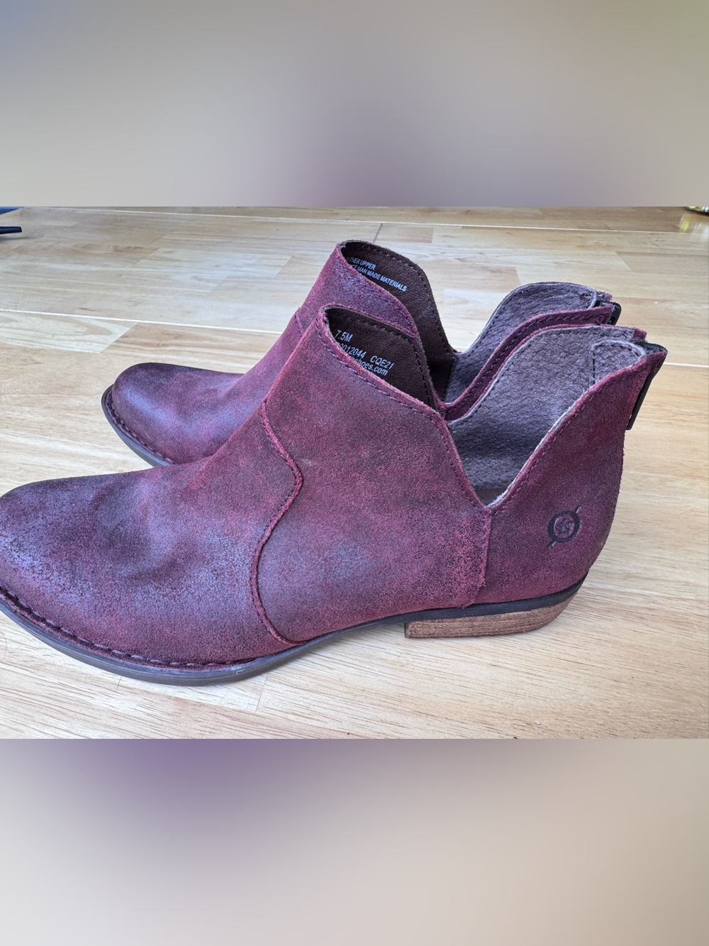 Born Burgundy Leather Cutout Ankle Booties